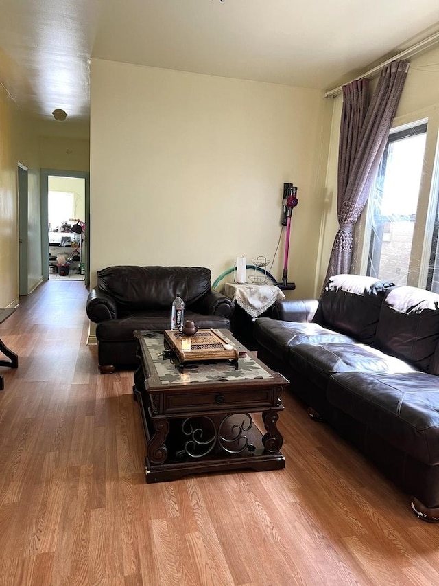 living room with light hardwood / wood-style floors