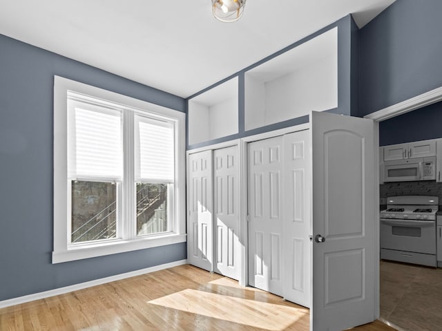 interior space with light hardwood / wood-style flooring and multiple closets