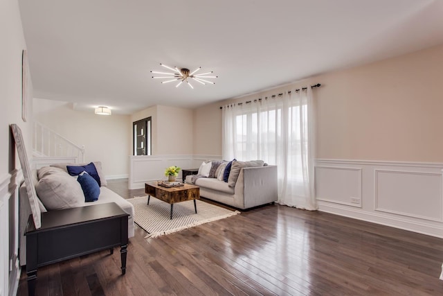 living room with dark wood-type flooring