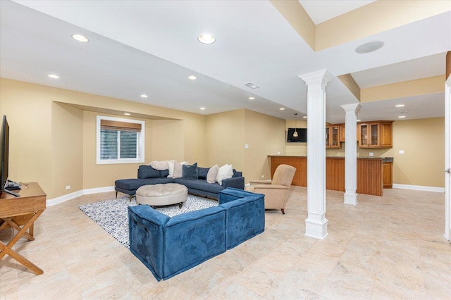 living room with bar area