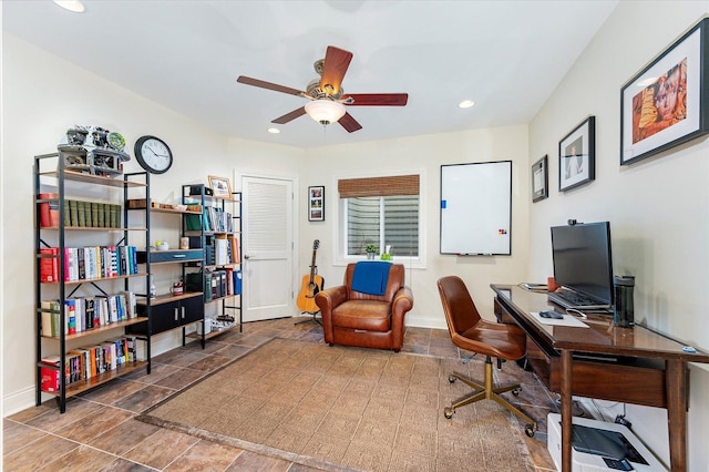 home office featuring ceiling fan