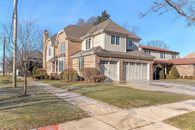 view of front of property featuring a front yard and a garage