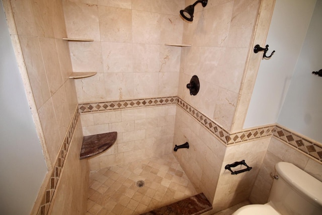 bathroom with toilet and tiled shower