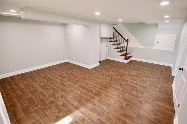 basement featuring dark wood-type flooring