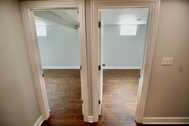 hall featuring dark hardwood / wood-style flooring