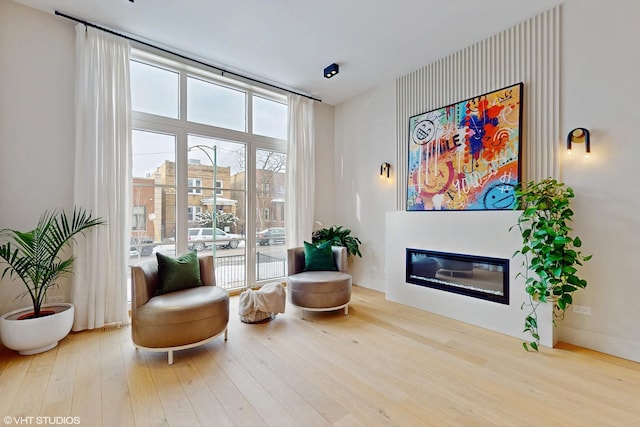 sitting room with hardwood / wood-style flooring