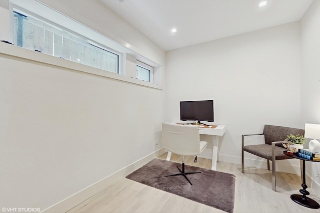 office area featuring light hardwood / wood-style flooring