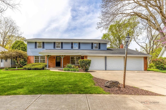 1712 Shawnee Trl, Northbrook, IL 60062 - traditional-style house with driveway, a garage, brick siding, and a front yard