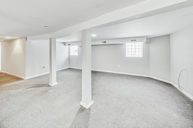 basement with carpet floors