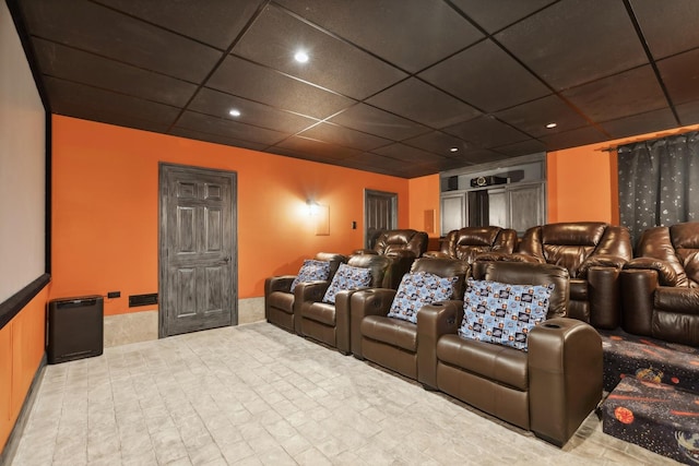 home theater room featuring a paneled ceiling, visible vents, and recessed lighting