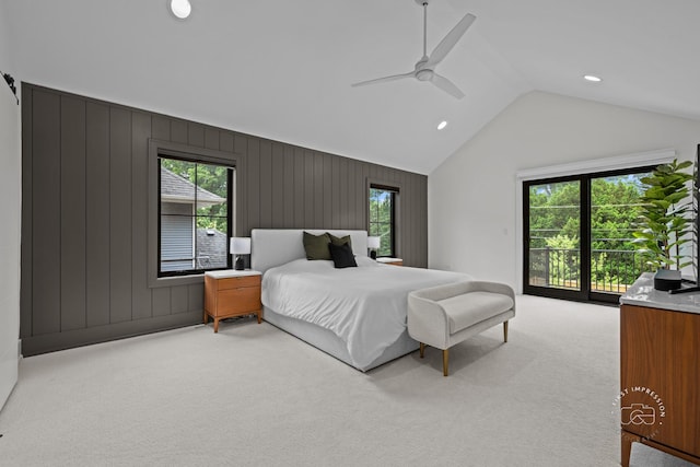 328 S Loomis St, Naperville, IL 60540 - bedroom featuring multiple windows, light colored carpet, lofted ceiling, a ceiling fan, and recessed lighting