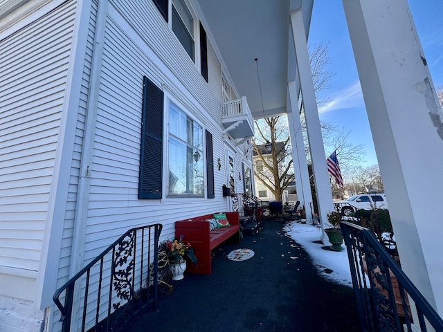 view of snow covered patio