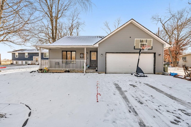 view of front facade featuring a porch and a garage