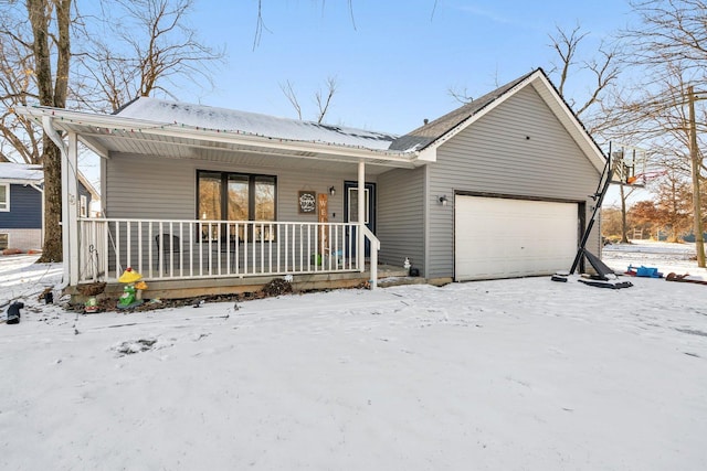 ranch-style house featuring a porch and a garage