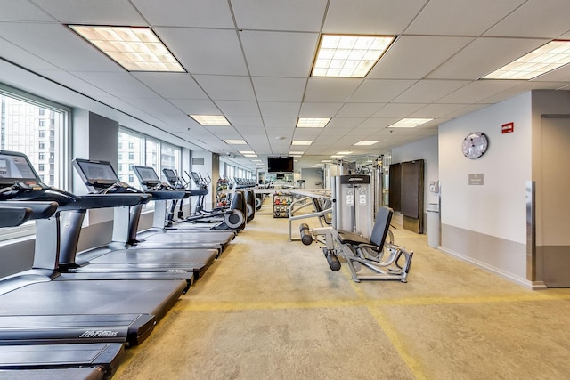 gym with light colored carpet