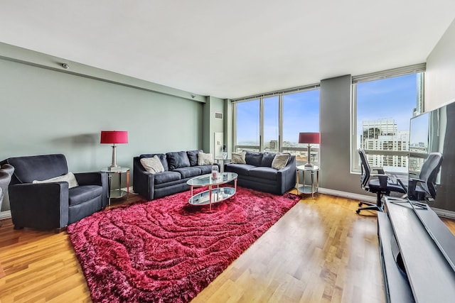 living room with hardwood / wood-style floors