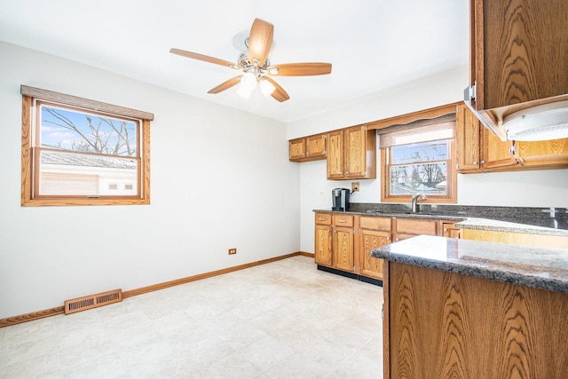 kitchen featuring sink, plenty of natural light, and ceiling fan