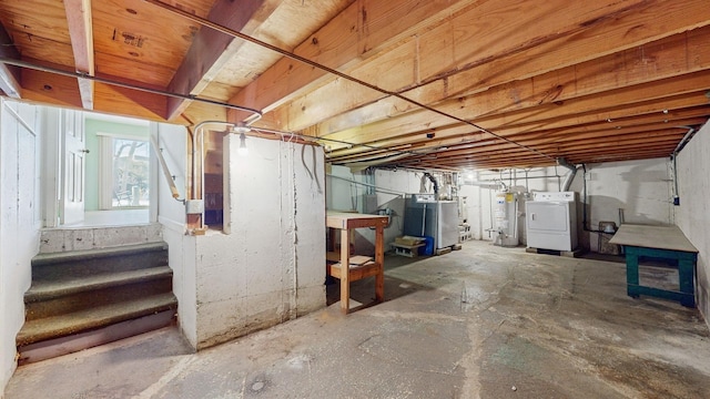 basement featuring washer / dryer and gas water heater