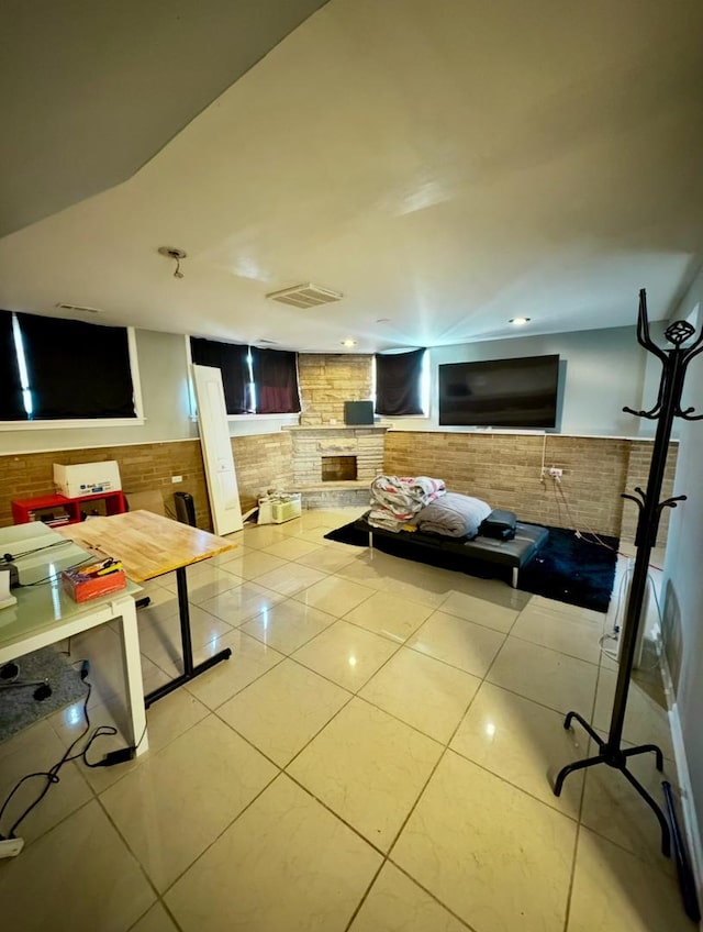 living room featuring light tile patterned flooring