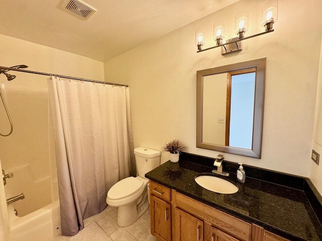 full bathroom with tile patterned flooring, vanity, toilet, and shower / bath combo