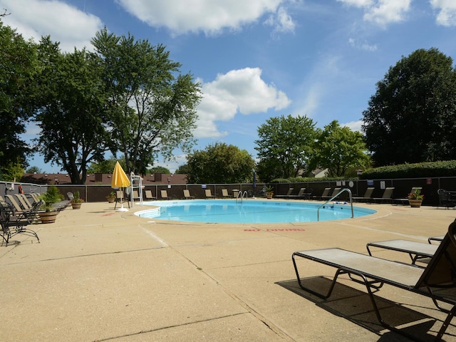 view of pool featuring a patio