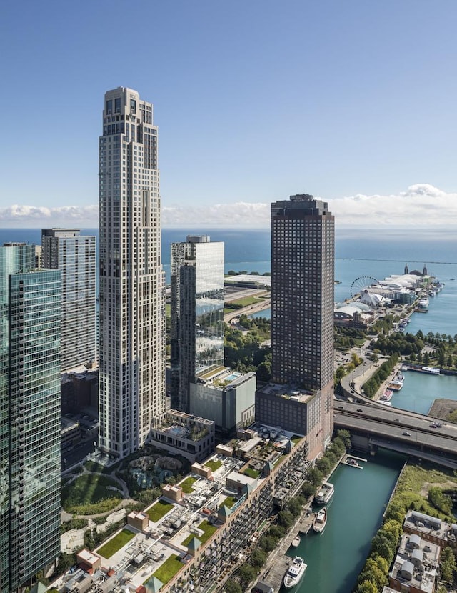 property's view of city featuring a water view