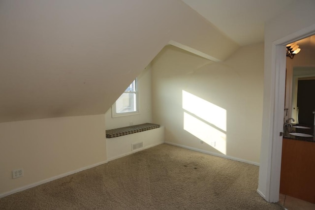 additional living space featuring carpet floors and vaulted ceiling