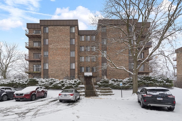 view of snow covered building