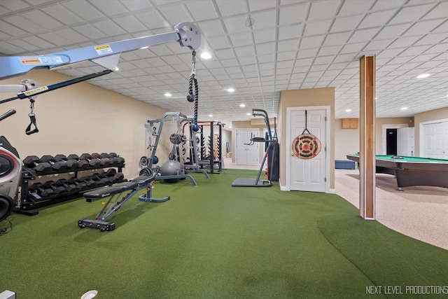 exercise room with billiards and carpet flooring