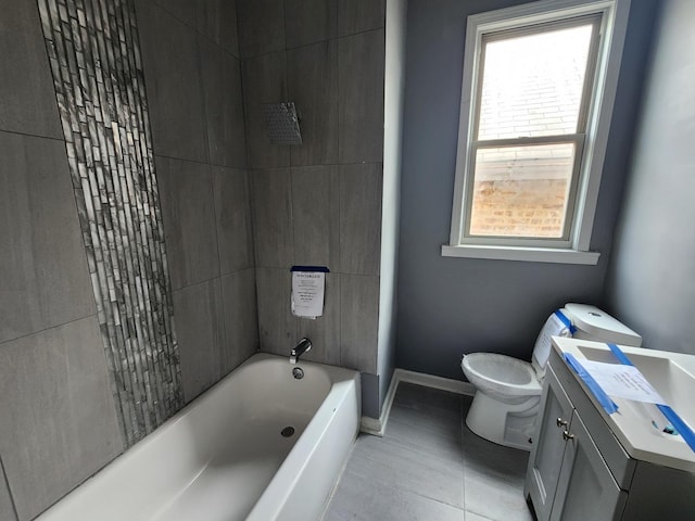 full bathroom with tile patterned flooring, vanity, shower / bathtub combination, and toilet