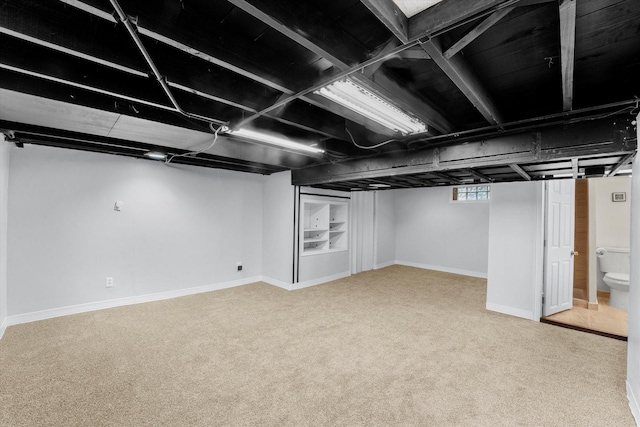 basement with light carpet