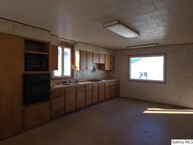 kitchen featuring a healthy amount of sunlight, sink, and black appliances