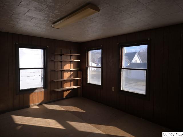 empty room featuring wooden walls