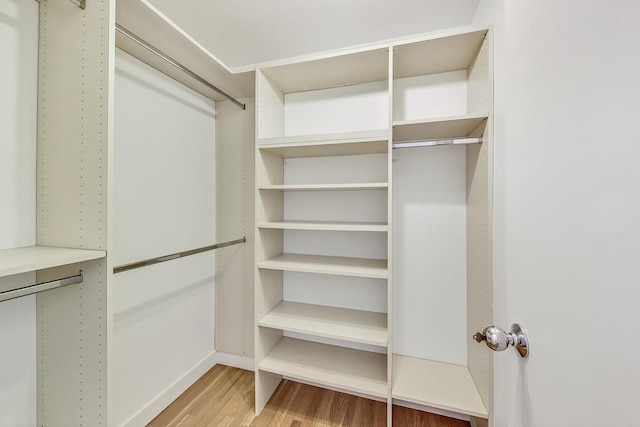 walk in closet with hardwood / wood-style floors