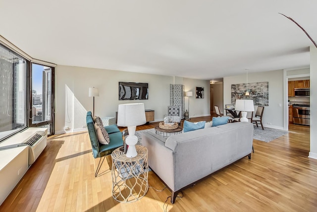 living room with light hardwood / wood-style flooring