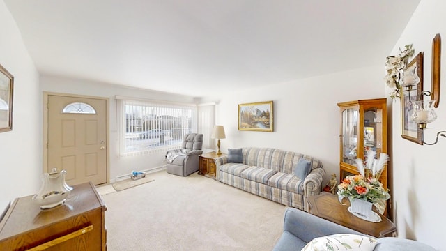 living room with light colored carpet