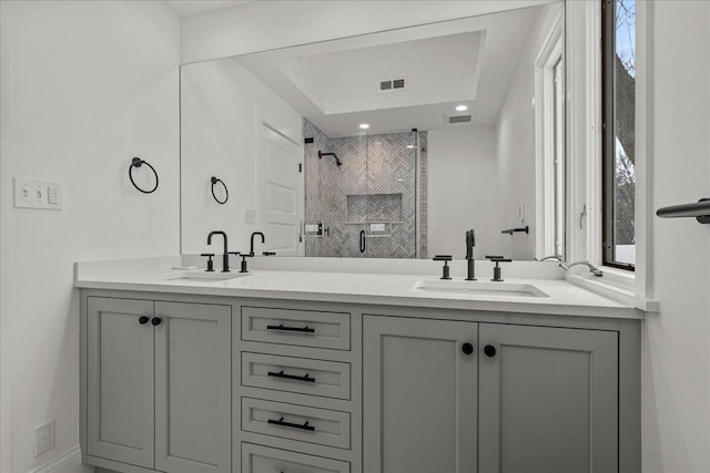 bathroom featuring vanity and walk in shower