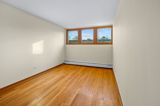 spare room featuring light hardwood / wood-style flooring and a baseboard radiator