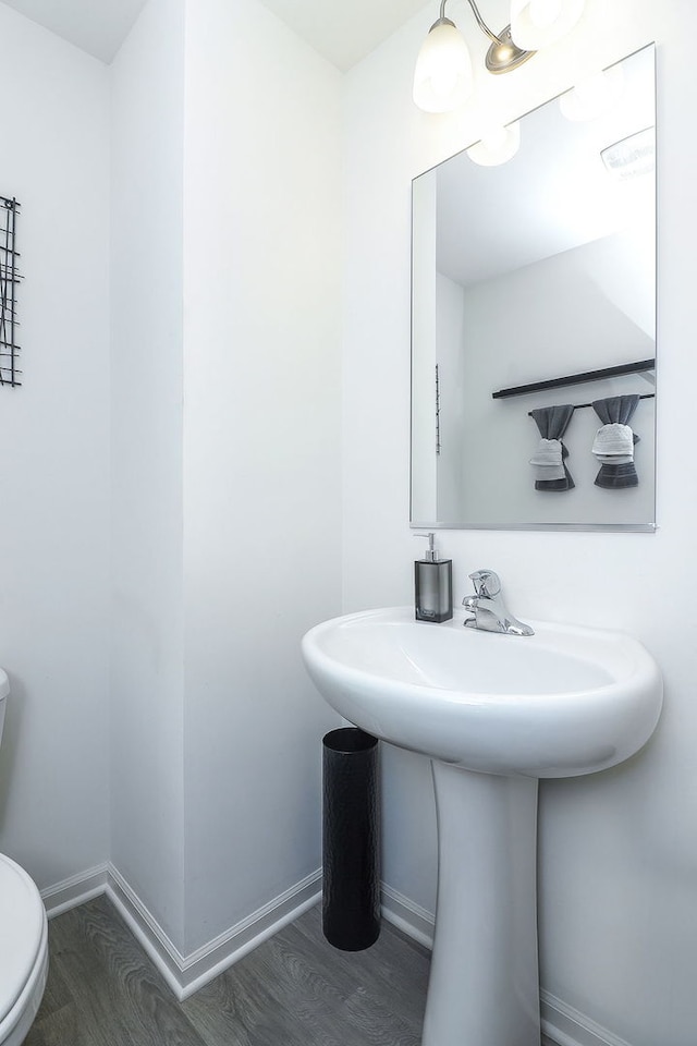 bathroom with hardwood / wood-style flooring and toilet