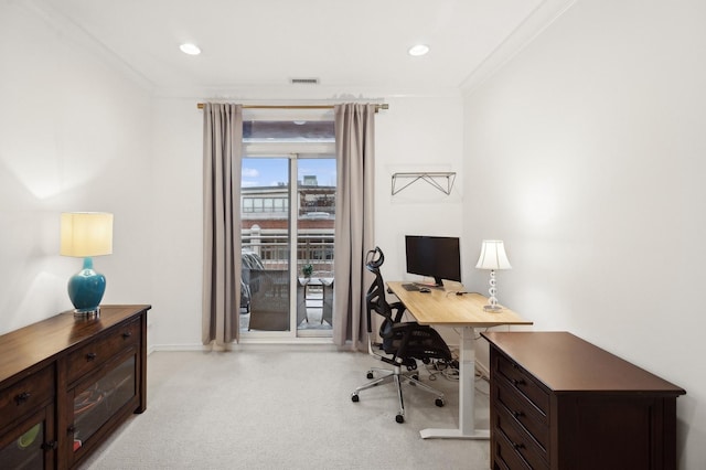 office space with crown molding