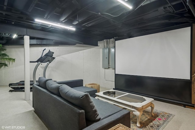 home theater room featuring electric panel