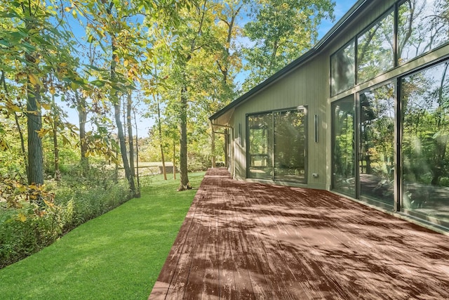 view of yard featuring a wooden deck