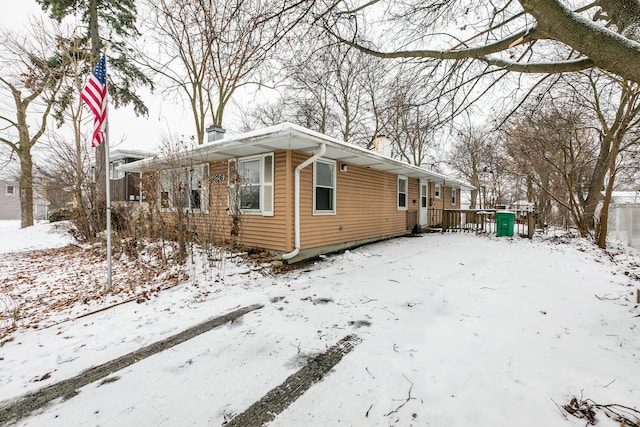 view of snow covered exterior