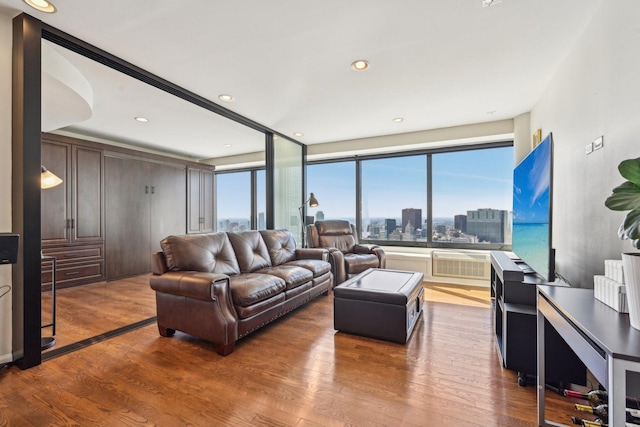 living room featuring recessed lighting and wood finished floors