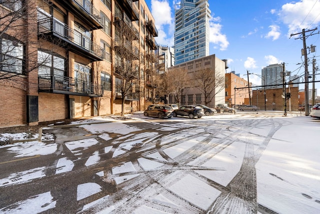 view of snow covered patio