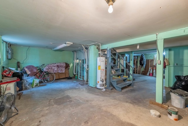 basement featuring gas water heater