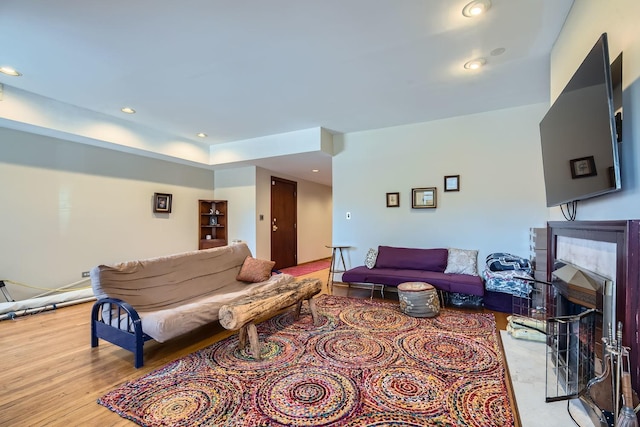 living room with light hardwood / wood-style flooring