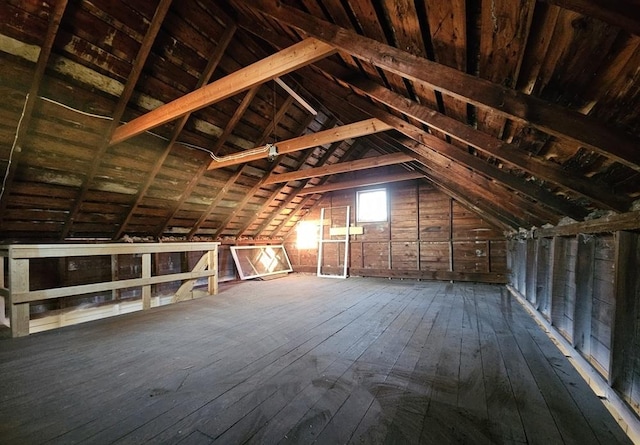 view of unfinished attic