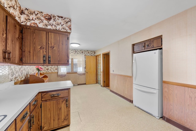 kitchen with white fridge