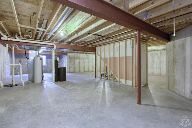 basement featuring water heater